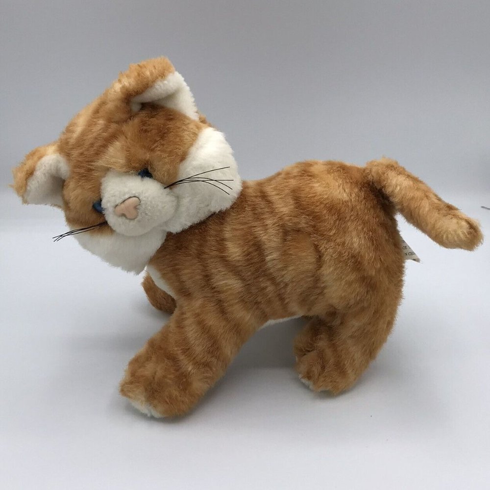 Joissu Plush Orange White Tabby Cat Kitty Stuffed Animal Blue Eyes Plastic Nose